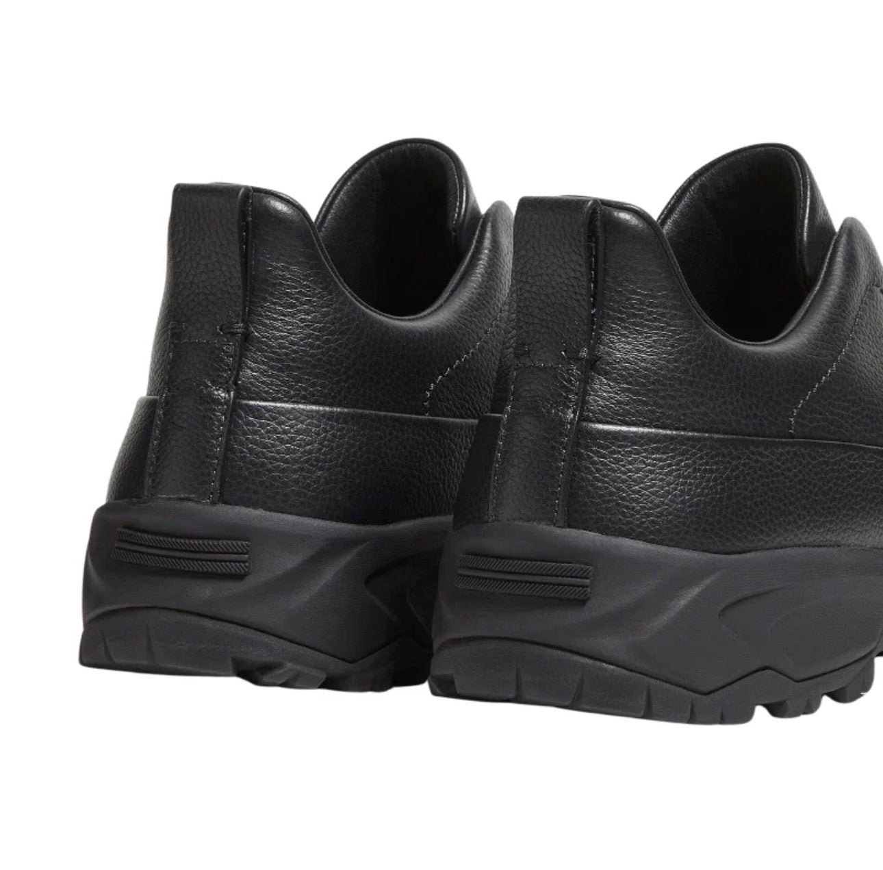 Zegna - Triple Stitch Monte Grained Calf Leather Black Slip On Sneakers