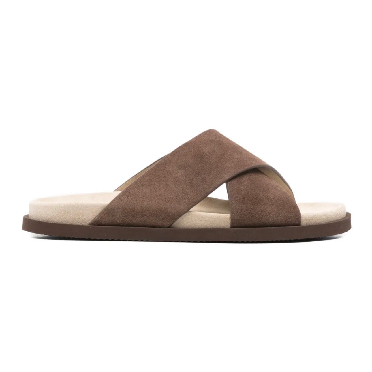 Brunello Cucinelli Cross-Strap Suede Slides 'Brown'