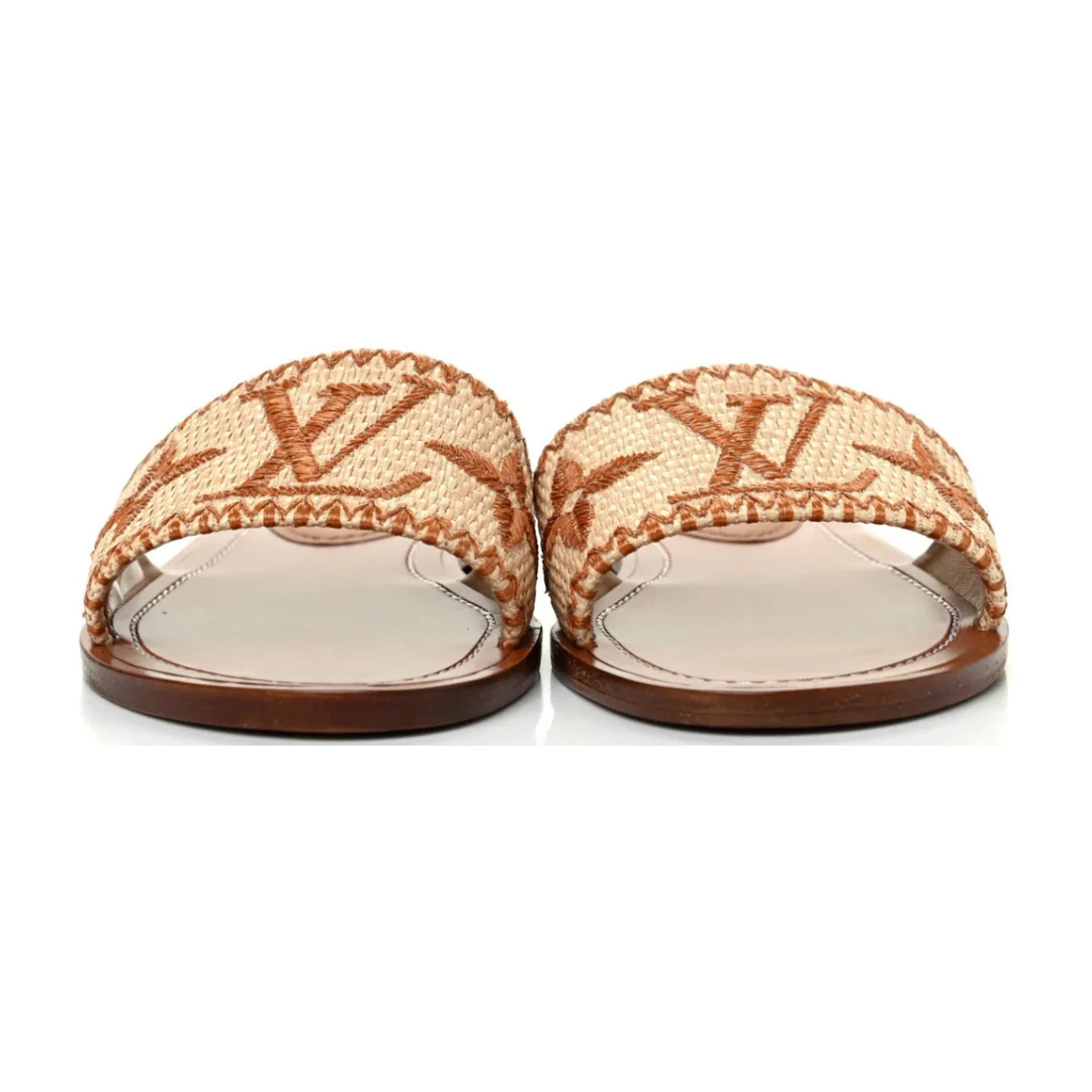 Louis Vuitton Raffia Calfskin Monogram Lock It Flat Mules