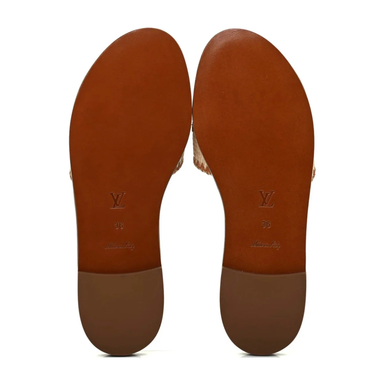 Louis Vuitton Raffia Calfskin Monogram Lock It Flat Mules
