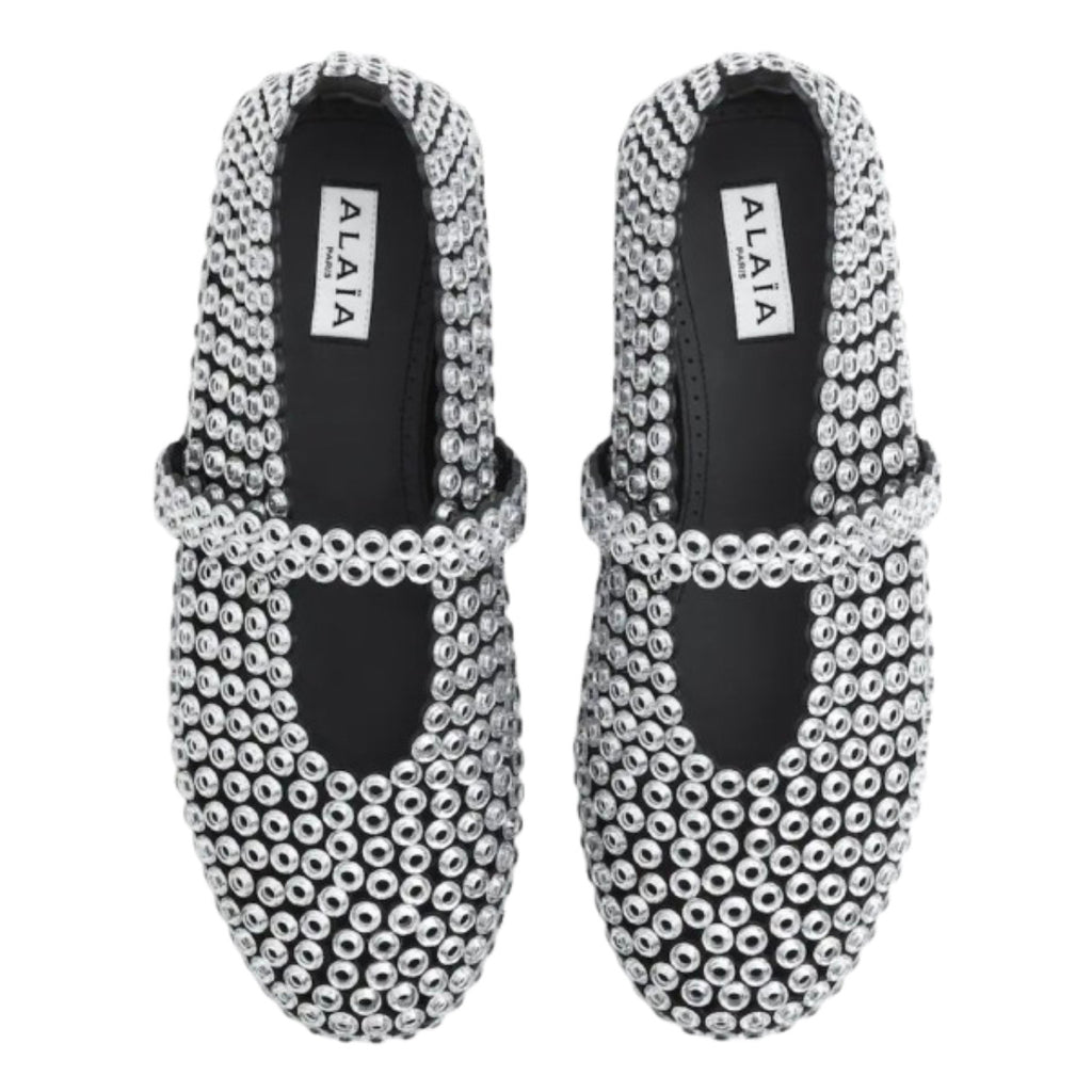 ALAÏA Glass-Embellished Ballet Flats 'Silver'