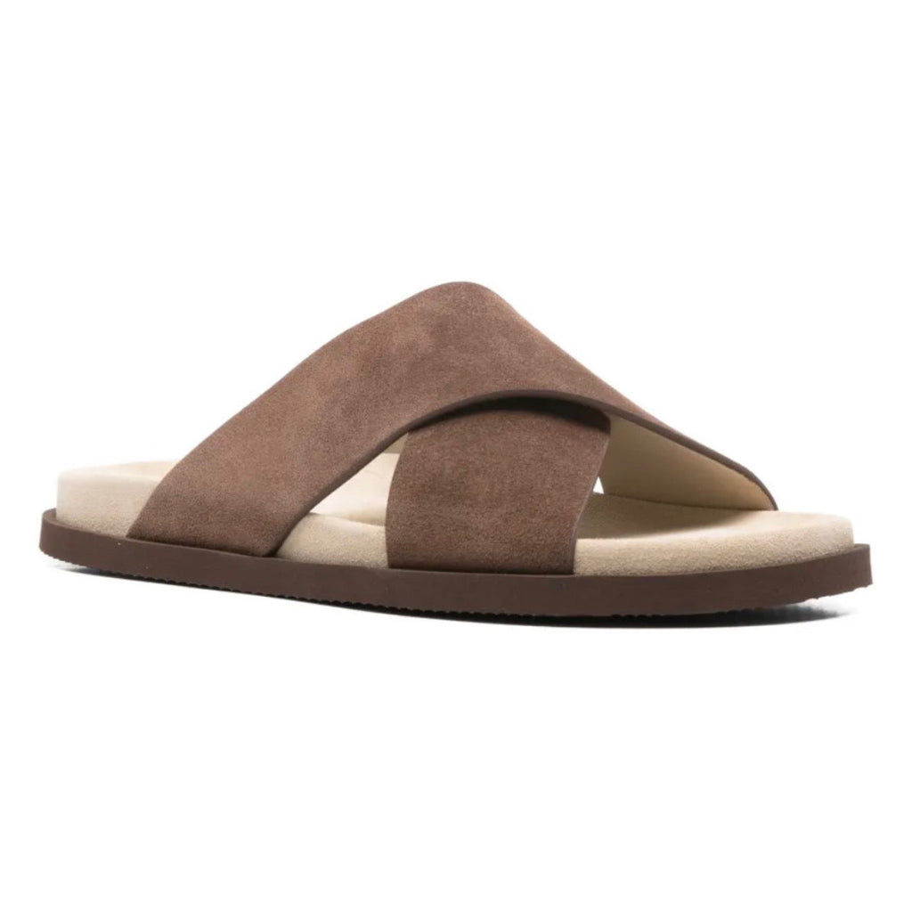 Brunello Cucinelli Cross-Strap Suede Slides 'Brown'