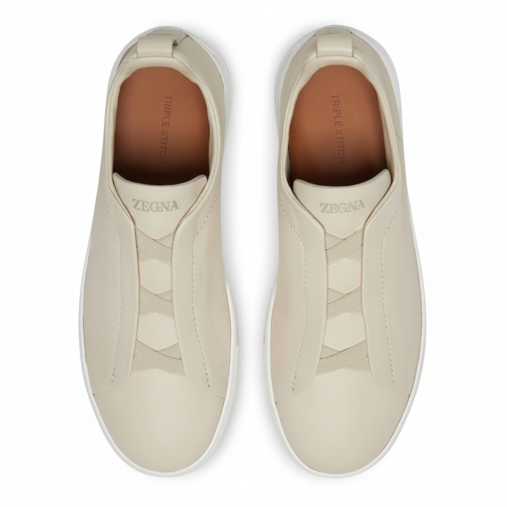 Zegna LIGHT BEIGE TRIPLE STITCH™ SECONDSKIN SNEAKERS