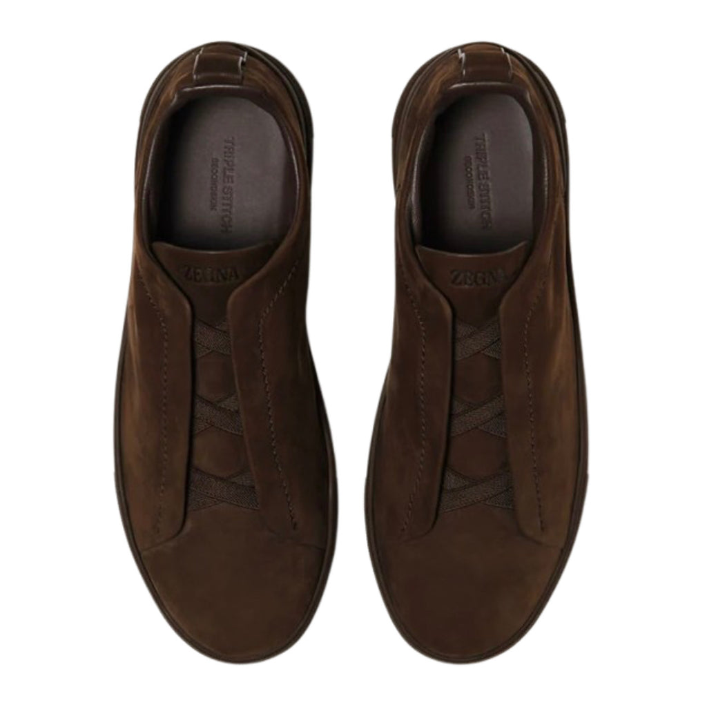 Zegna DARK BROWN TRIPLE STITCH™ SECONDSKIN SNEAKERS