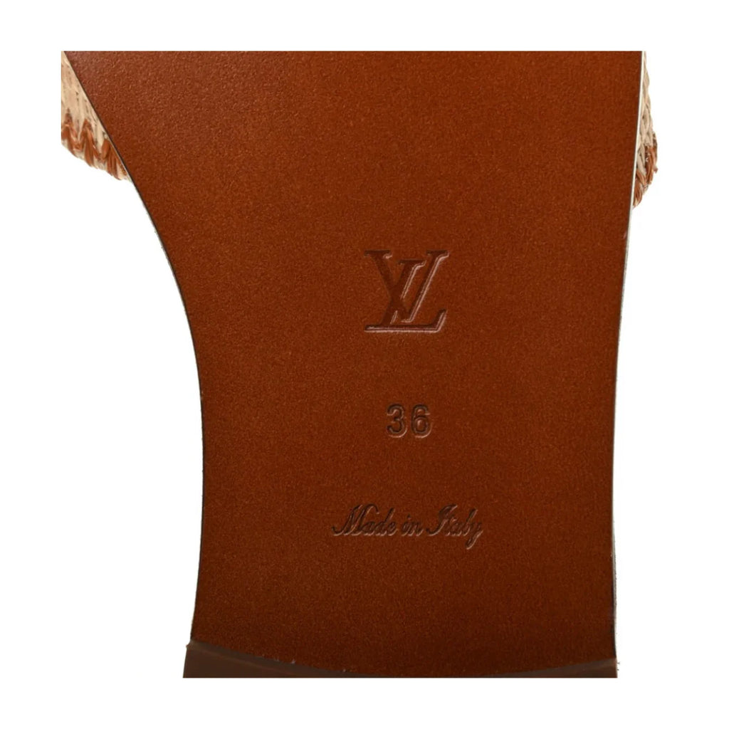 Louis Vuitton Raffia Calfskin Monogram Lock It Flat Mules