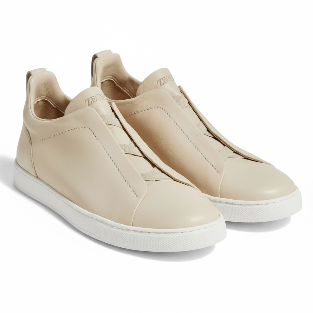Zegna LIGHT BEIGE TRIPLE STITCH™ SECONDSKIN SNEAKERS