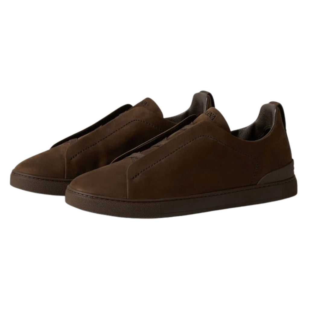 Zegna DARK BROWN TRIPLE STITCH™ SECONDSKIN SNEAKERS