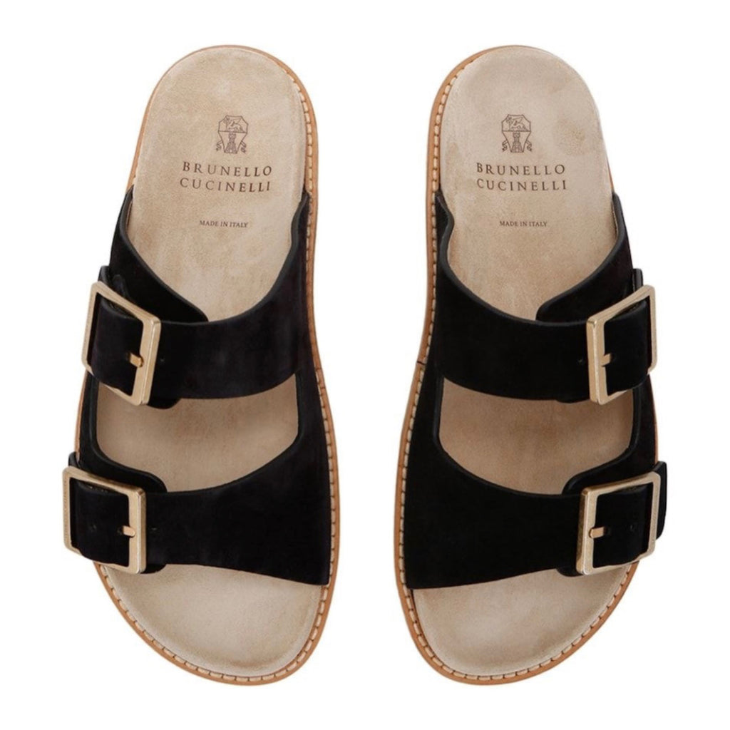 Brunello Cucinelli Double-Strap Suede Sandals 'Black'