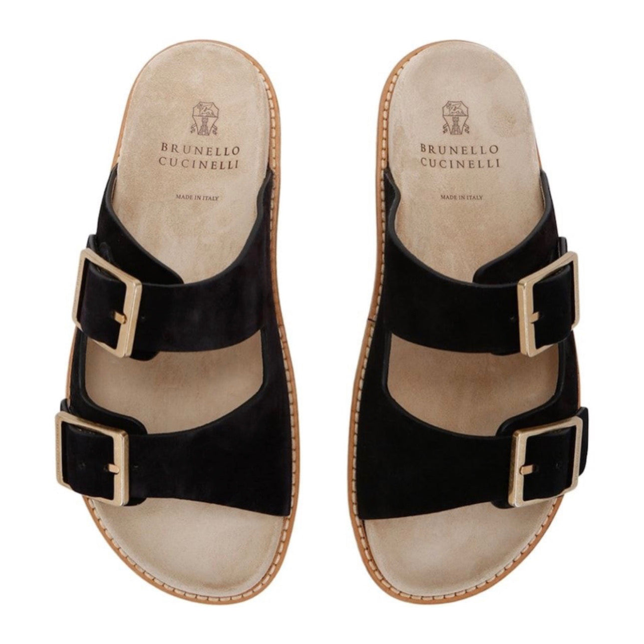 Brunello Cucinelli Double-Strap Suede Sandals 'Black'