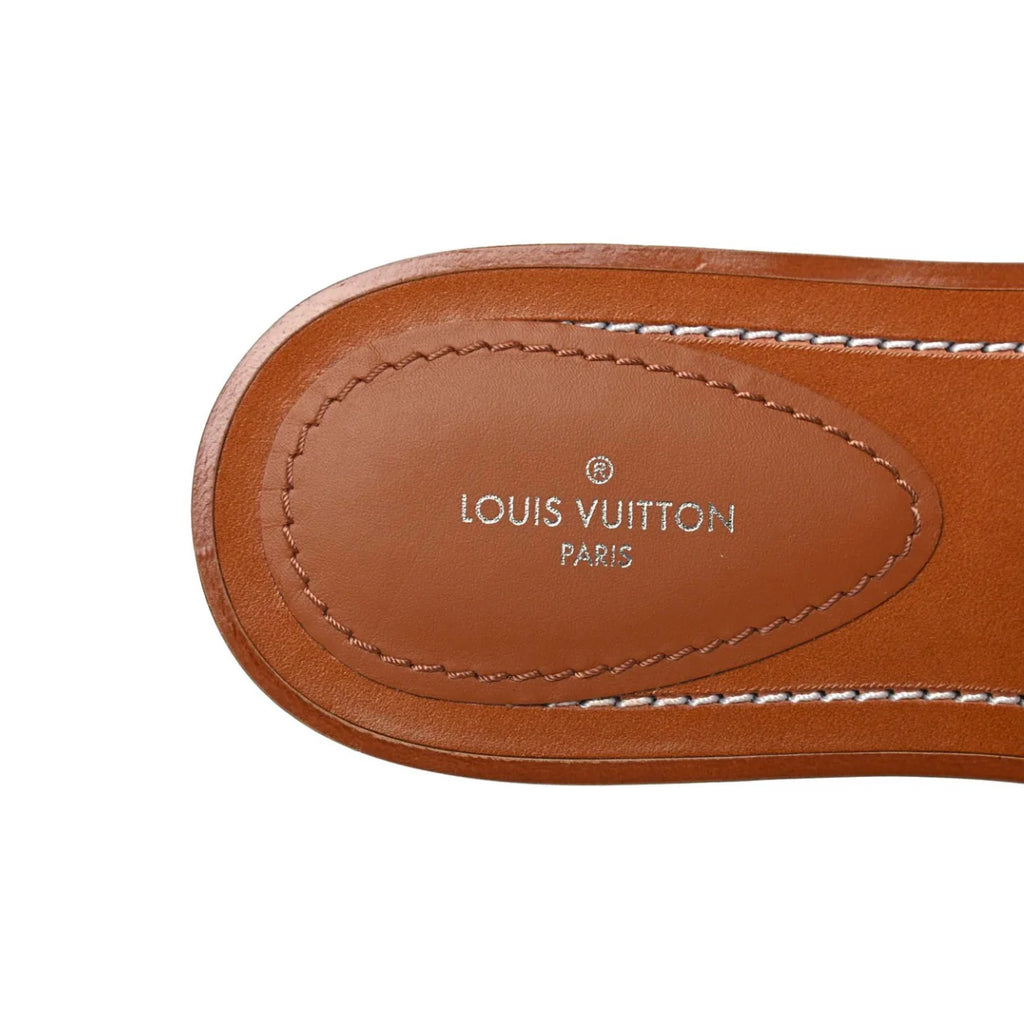 Louis Vuitton Raffia Calfskin Monogram Lock It Flat Mules