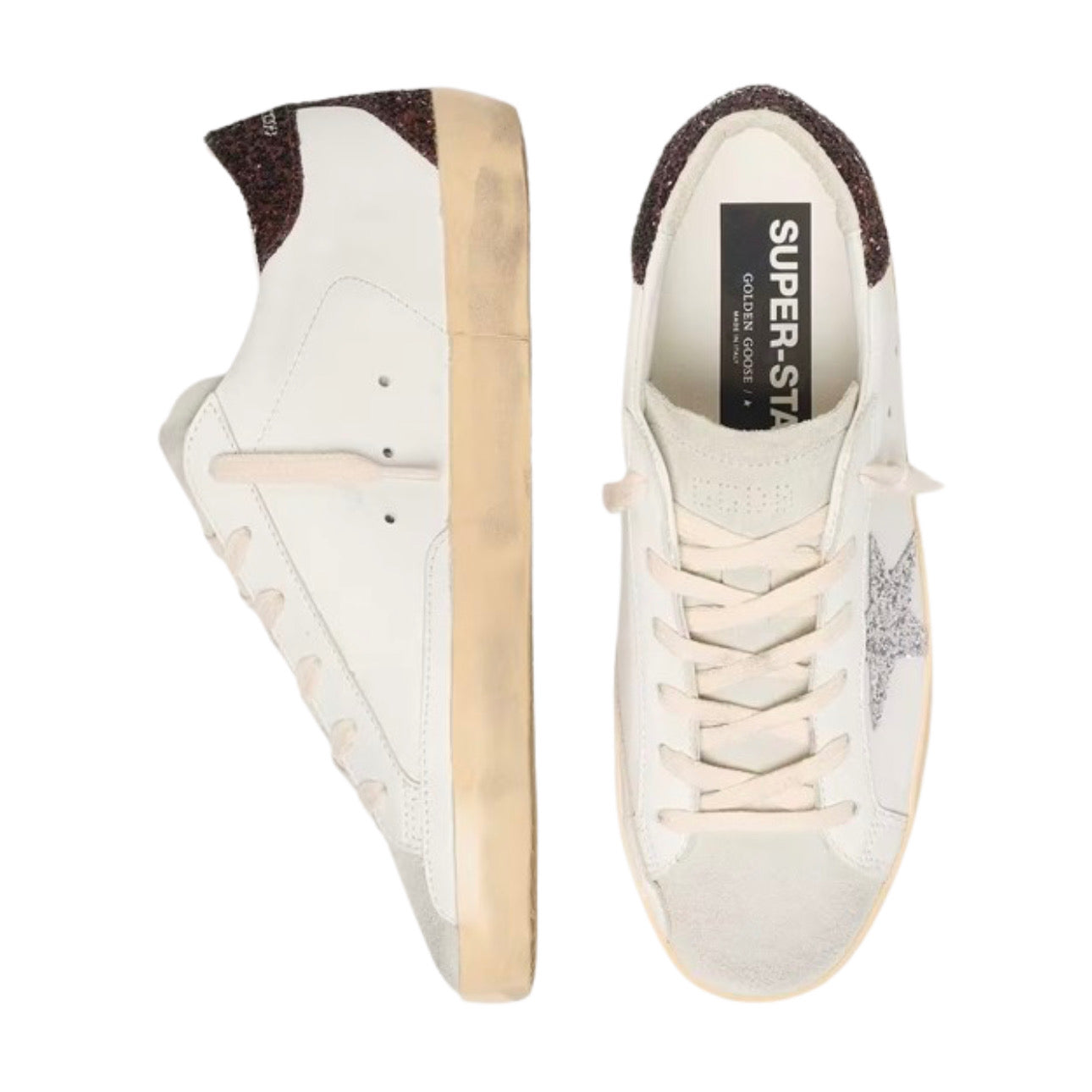 Golden Goose Super-Star 'White / Silver Glitter / Burgundy'