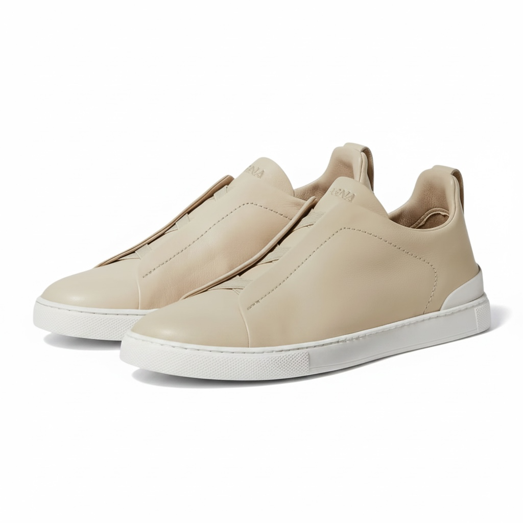 Zegna LIGHT BEIGE TRIPLE STITCH™ SECONDSKIN SNEAKERS