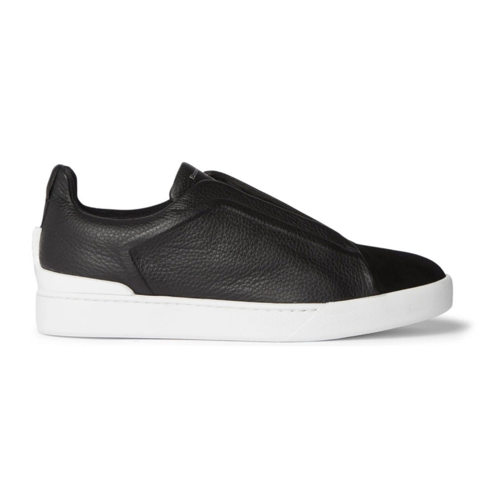 Zegna - Triple Stitch Full-Grain Leather and Suede Slip-On - 'Black'