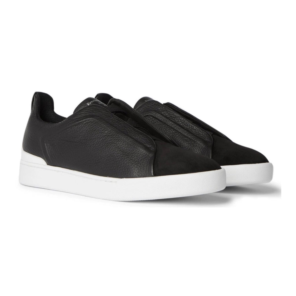 Zegna - Triple Stitch Full-Grain Leather and Suede Slip-On - 'Black'