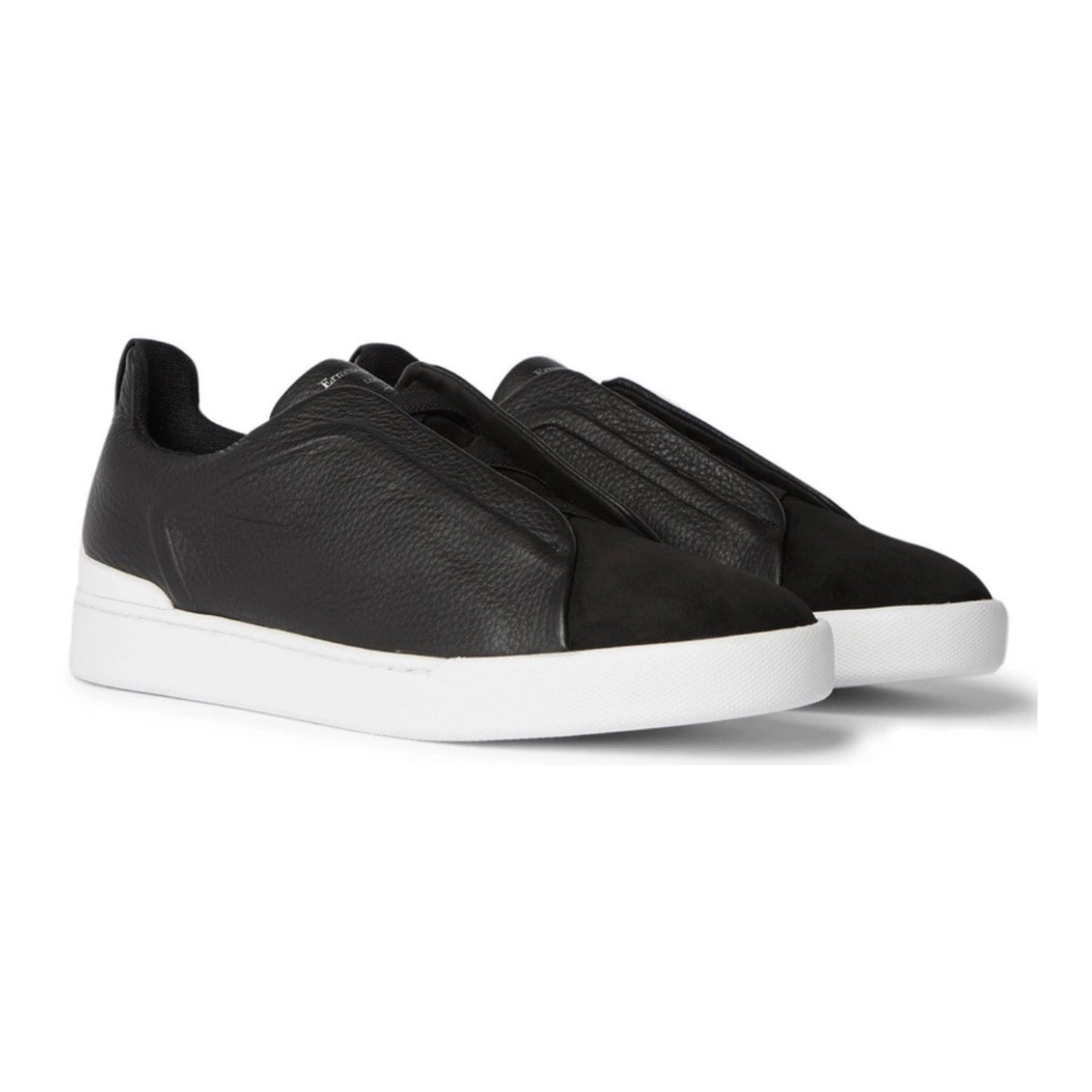 Zegna - Triple Stitch Full-Grain Leather and Suede Slip-On - 'Black'