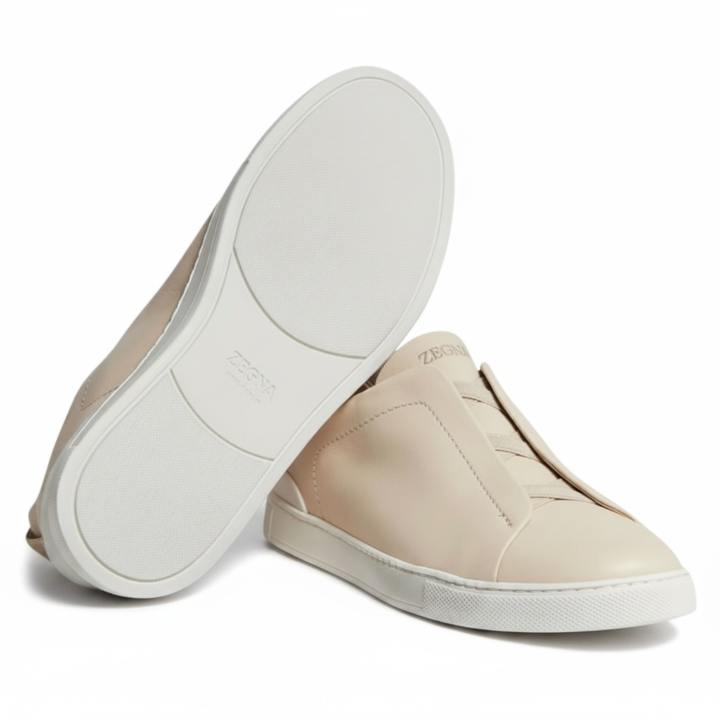 Zegna LIGHT BEIGE TRIPLE STITCH™ SECONDSKIN SNEAKERS