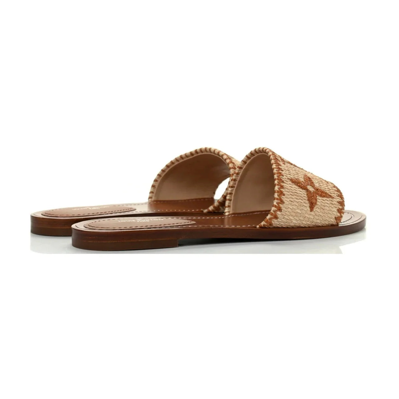 Louis Vuitton Raffia Calfskin Monogram Lock It Flat Mules